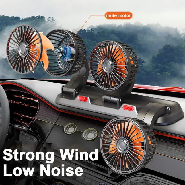 3-in-1 Powerful Car Triple Head Fan (USB Power) - Quiet Cooling Fan Integrated Aromatherapy & Number Plate, with 360° Rotation & 130cm Long Cord.