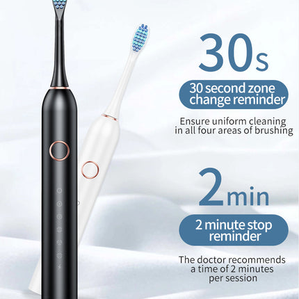 Pink Smart Sonic Electric Toothbrush Kit with 4 Heads & Travel Case - 6 X Cleaning Modes and High-Frequency Vibration with Soft Protective Bristles.