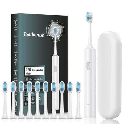 White Sonic Electric Toothbrush Kit with 5 Cleaning Modes, 8 Heads & Travel Case - Smart Timer & Quad-Pacer, Soft Double-Arc Bristles and 120-Day Long Battery Life.