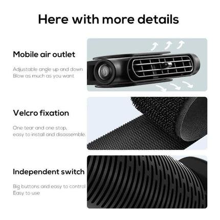 Black Cordless Dual-Turbo Car Seat Cooling Fan with Velcro Mount - Powerful 3-Speed Backrest Ventilation, Adjustable Airflow Angle & Hair-Safe Design.