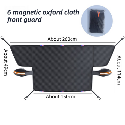 Durable Car Protector with Extra-Large 253cm Coverage - All-Season Snow & Sun Protector, 6-Magnet & 4 Strap Windproof System(Black & Orange).