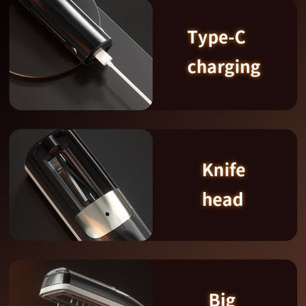 Black Cordless Automatic Split End Hair Trimmer - High-Speed Double-Sided Blade, Visible Trimming Window & Large Opening.