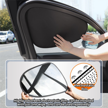 4-PCS Static Cling Car Window Sunshades Set - Glue-Free Insulating Total Blackout Fabric & Foldable Memory Wire Frame.