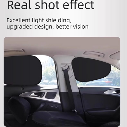 4-PCS Static Cling Car Window Sunshades Set - Glue-Free Insulating Total Blackout Fabric & Foldable Memory Wire Frame.
