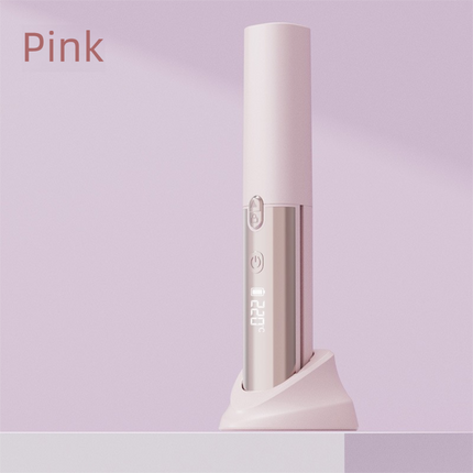 Pink 2-in-1 Wireless Hair Styler with 4 Temperature Settings, Dual Anti-Scalding & Cap - 3D Ceramic Heating Brush with Essential Oil Coating.