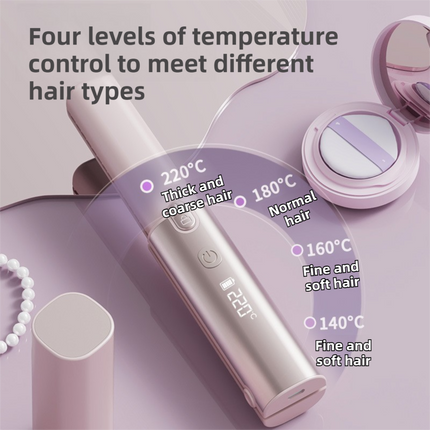 Pink 2-in-1 Wireless Hair Styler with 4 Temperature Settings, Dual Anti-Scalding & Cap - 3D Ceramic Heating Brush with Essential Oil Coating.