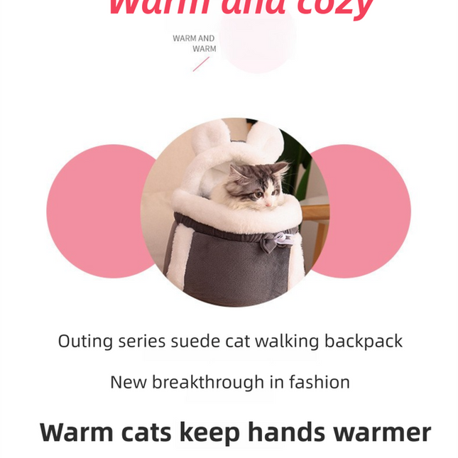 Grey 2-in-1 Ultra-Soft Plush Pet Carrier & Mobile Bed - Portable & Lightweight Cute Rabbit Ear Design Travel Cabin (L 33 x 25 x 27CM).