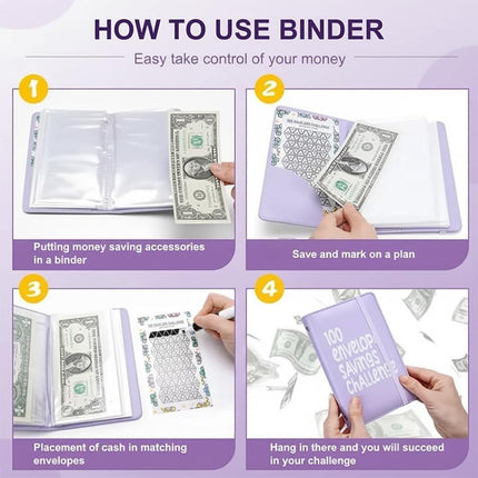 Two-Player 100 Days Envelope Savings Challenge with 50 Clear Double-Sided Pages - Portable A6 Size for Budgeting & Financial Goals (Pink + Blue).