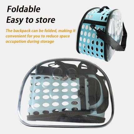 Black Foldable Breathable Pet Carrier with Panoramic Window & Strap - EVA &  Lychee Leather Crossbody Travel Bag (S 35 x 20 x 22CM).