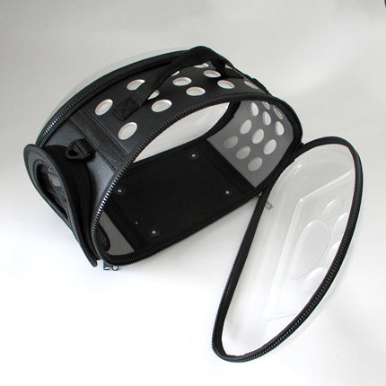 Black Foldable Breathable Pet Carrier with Panoramic Window & Strap - EVA &  Lychee Leather Crossbody Travel Bag (L 42 x 33 x 28.5CM).