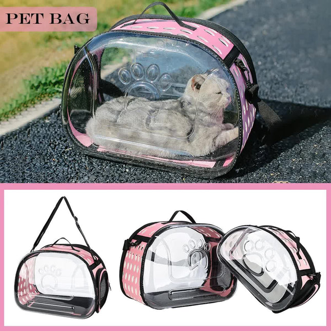 Beige Foldable Breathable Pet Carrier with Panoramic Window & Strap - EVA &  Lychee Leather Crossbody Travel Bag (L 42 x 33 x 28.5CM).