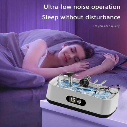 X81 White Ultrasonic Jewelry & Eyeglass Deep Cleaner with Cloth - Touch Control & 3-Level Intelligent Timers and Large 650ml Stainless Steel Tank.