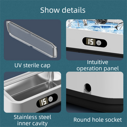 X81 Black Ultrasonic Jewelry & Eyeglass Deep Cleaner with Cloth - Touch Control & 3-Level Intelligent Timers and Large 650ml Stainless Steel Tank.