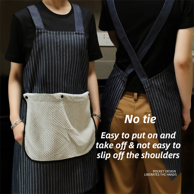 2-Pack Brown Waterproof & Oil-Proof Cross-Back Kitchen Apron with No-Tie Slip-On Design and Detachable Hand Towels.