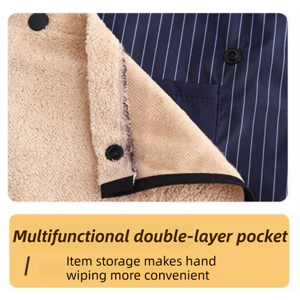 Dark Blue Waterproof & Oil-Proof Cross-Back Kitchen Apron with No-Tie Slip-On Design and Detachable Hand Towels.