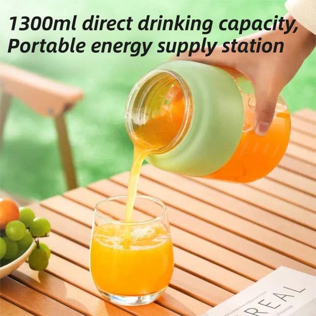 Beige Portable 1300ML Multi-Functional Blender with Dual-Drink Lid - 38-Steel Blade Cyclone Juicer & Ice Crusher, Waterproof Type-C Charging.