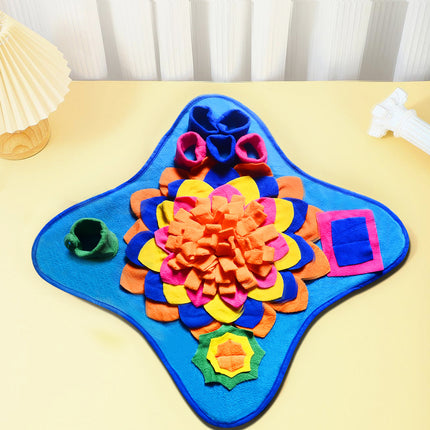 Blue 48x48CM Durable Felt Cloth Pet Puzzle Sniffing Mat - Mental Stimulation & Slow Feeding Pad.