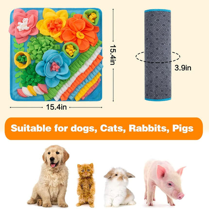 Brown 39X39CM Interactive Fleece Dog Sniffing Mat & Slow Feeder - Stress Relief IQ Training Scent Foraging Blanket for Indoor Cats and Dogs.