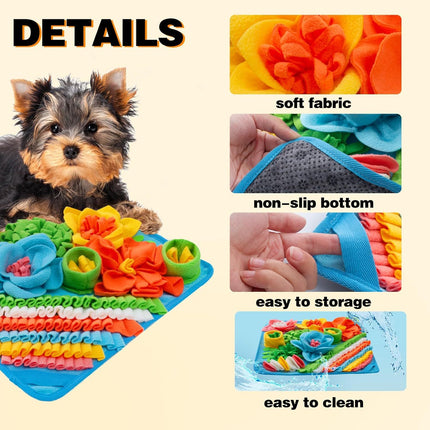 Brown 39X39CM Interactive Fleece Dog Sniffing Mat & Slow Feeder - Stress Relief IQ Training Scent Foraging Blanket for Indoor Cats and Dogs.