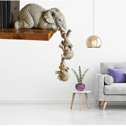 3-Piece Cute Mother Child Elephant Figurine Set - Stackable Resin Home Office Decor for Longevity Luck.