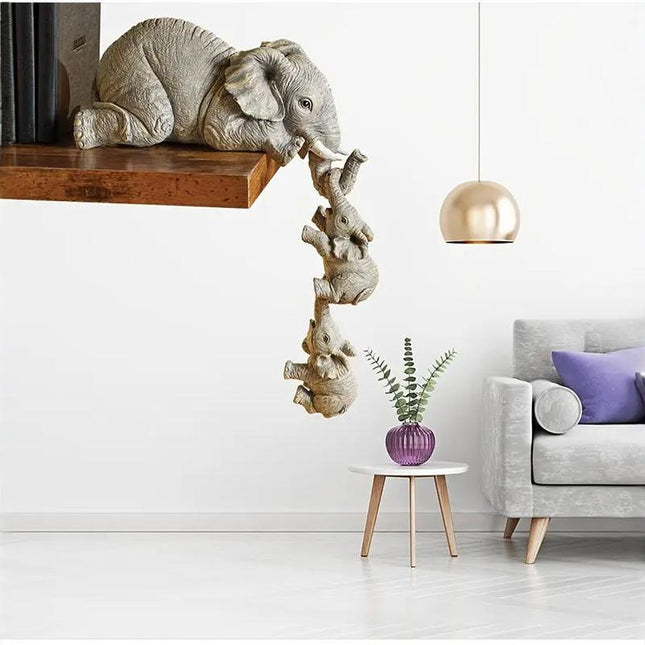 3-Piece Cute Mother Child Elephant Figurine Set - Stackable Resin Home Office Decor for Longevity Luck.