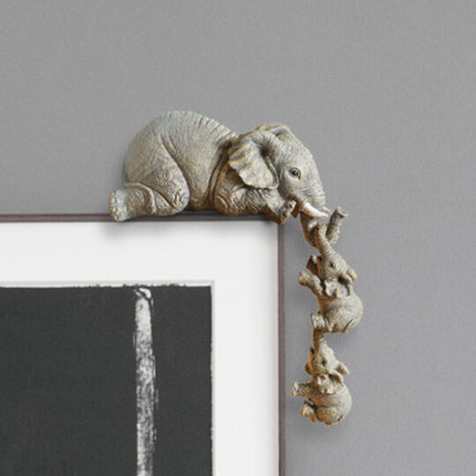 3-Piece Cute Mother Child Elephant Figurine Set - Stackable Resin Home Office Decor for Longevity Luck.