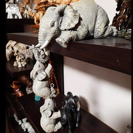 3-Piece Cute Mother Child Elephant Figurine Set - Stackable Resin Home Office Decor for Longevity Luck.