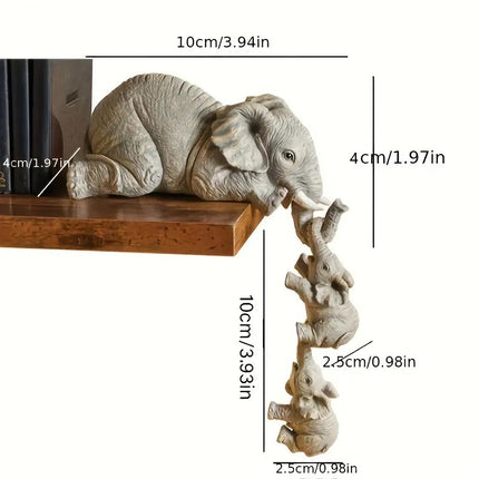 3-Piece Cute Mother Child Elephant Figurine Set - Stackable Resin Home Office Decor for Longevity Luck.