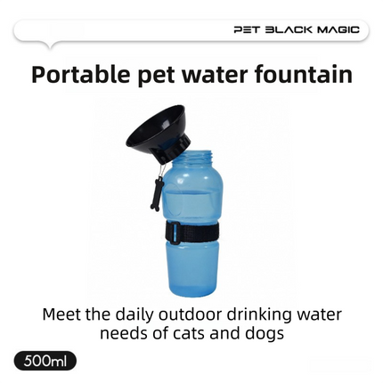 Blue 500ML Portable Pet Dog Water Bottle with 10cm Wide Bowl - Leakproof Travel Drinker for Outdoor Walking and Hiking.