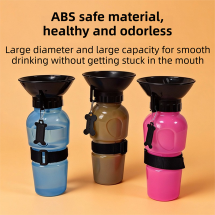 Blue 500ML Portable Pet Dog Water Bottle with 10cm Wide Bowl - Leakproof Travel Drinker for Outdoor Walking and Hiking.