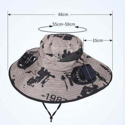 Dark Grey Dual Turbo Fan Sun Hat with Square Solar Panel & TypeC Interface - Waterproof 14cm Wide-Brim Cooling Hat for Outdoor Fishing Hiking Camping.