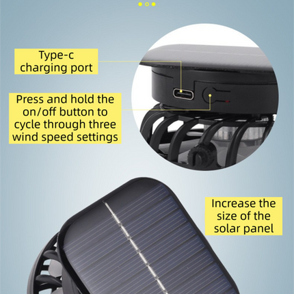 Dark Grey Dual Turbo Fan Sun Hat with Square Solar Panel & TypeC Interface - Waterproof 14cm Wide-Brim Cooling Hat for Outdoor Fishing Hiking Camping.