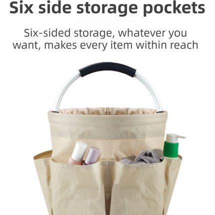 Green Foldable Oxford Cloth Round Picnic Basket with Padded Metal Handle - 6 Pocket Large Capacity Storage Tote for Outdoor Beach and Shopping.