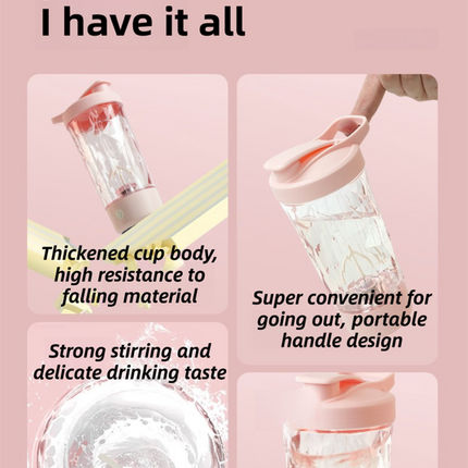 500ML White Portable Diamond Electric Shaker - Strong Vortex Stirring, Dual Temperature Endurance & Self-Cleaning for Protein Powder Coffee.
