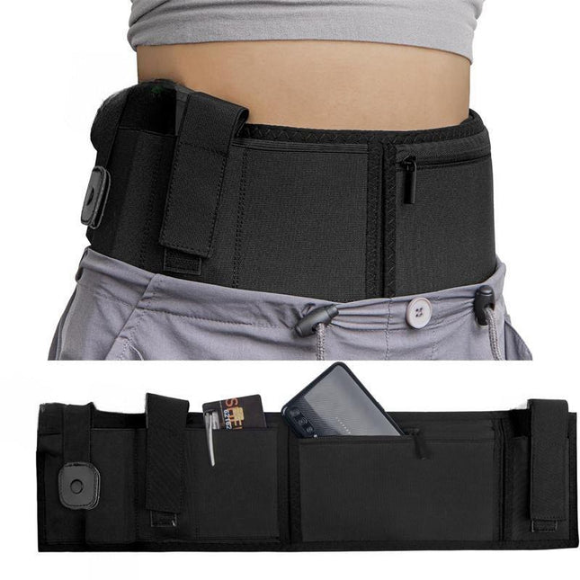 Black Multi-Functional Concealed Tactical Belly Band with Muti-Pouch and Holster - 45 inch Breathable Carry Belt for Outdoor Camping.