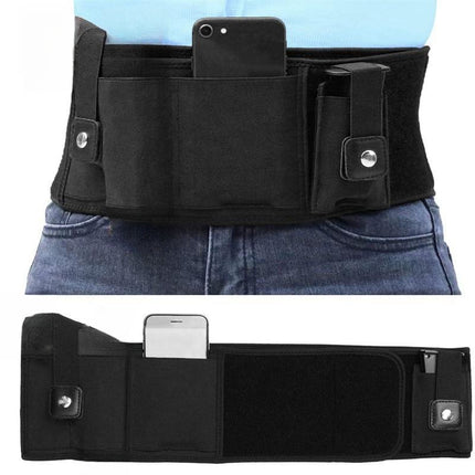 Black Multi-Functional Concealed Tactical Belly Band with Muti-Pouch and Holster - 48 inch Breathable Carry Belt for Outdoor Camping.