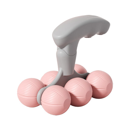 Pink Compact 6-Wheel Handheld Massager - Smooth & Silent, Deep Tissue Muscle Relaxer for Yoga Fitness and Home Recovery.