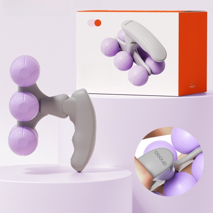 Purple Compact 6-Wheel Handheld Massager - Smooth & Silent, Deep Tissue Muscle Relaxer for Yoga Fitness and Home Recovery.