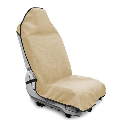 Beige Waterproof Towel Car Single Seat Cover - Universal Non-Slip Sweat-Absorbent Bucket Seat Protector for Gym Fitness and Beach.