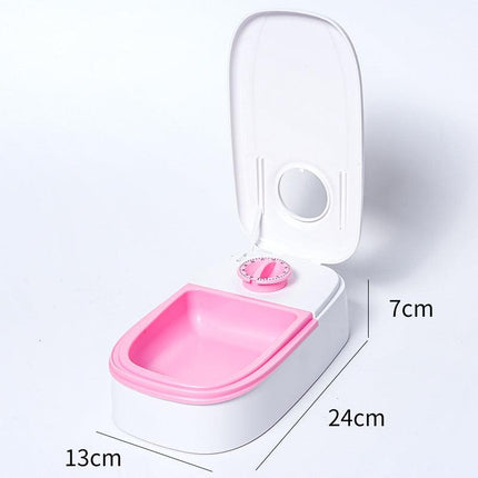 Pink Silent Automatic Pet Single Meal Dispenser with Rotary Buckle - Longest 48H Scheduled and Long Battery Life, Detachable for Easy Cleaning.