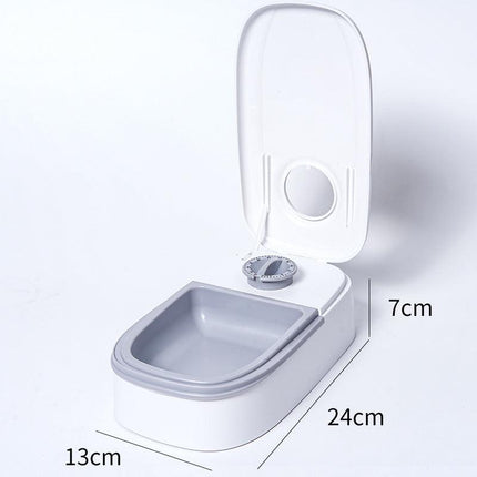 Grey Silent Automatic Pet Single Meal Dispenser with Rotary Buckle - Longest 48H Scheduled and Long Battery Life, Detachable for Easy Cleaning.