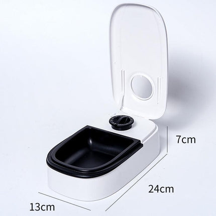 Black Silent Automatic Pet Single Meal Dispenser with Rotary Buckle - Longest 48H Scheduled and Long Battery Life, Detachable for Easy Cleaning.