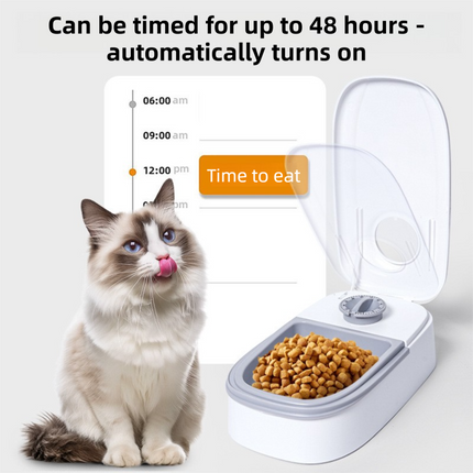 Black Silent Automatic Pet Double Meal Dispenser with Rotary Buckle - Longest 48H Scheduled and Long Battery Life, Detachable for Easy Cleaning.
