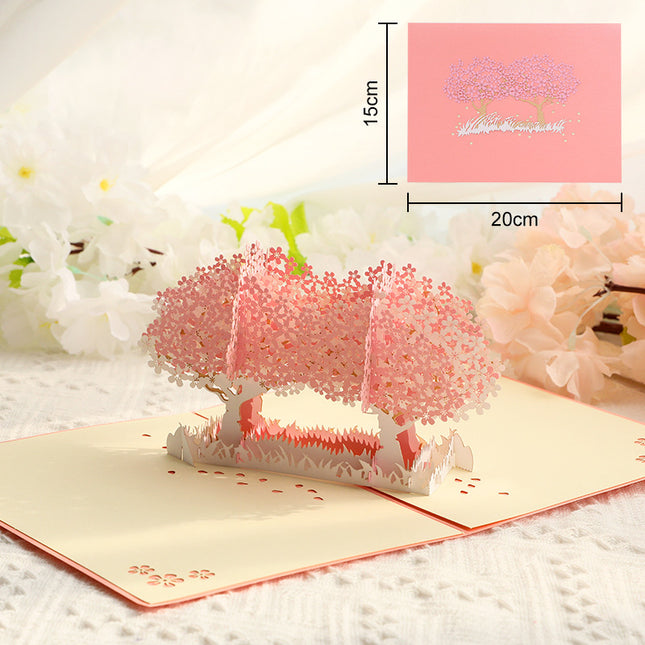 3D Handcrafted Cherry Blossom Pop-Up Greeting Card - Handwritten Paper Sculpture Card for Valentine's Day, Mother's Day & Anniversary.