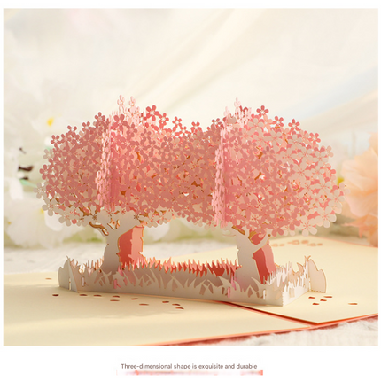 3D Handcrafted Cherry Blossom Pop-Up Greeting Card - Handwritten Paper Sculpture Card for Valentine's Day, Mother's Day & Anniversary.