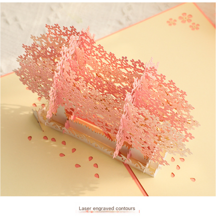 3D Handcrafted Cherry Blossom Pop-Up Greeting Card - Handwritten Paper Sculpture Card for Valentine's Day, Mother's Day & Anniversary.