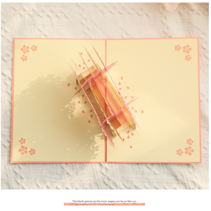 3D Handcrafted Cherry Blossom Pop-Up Greeting Card - Handwritten Paper Sculpture Card for Valentine's Day, Mother's Day & Anniversary.