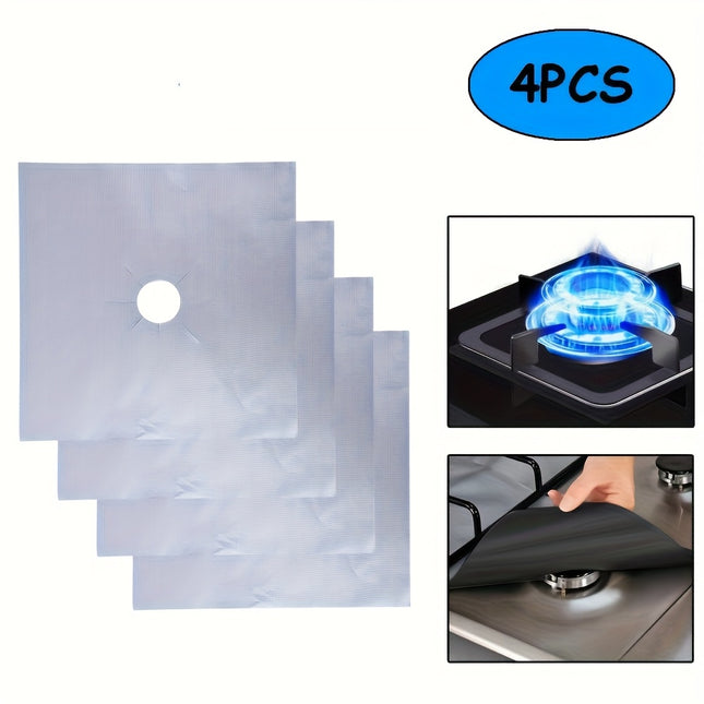 4-Piece Sliver Reusable Oil-Proof Teflon Stovetop Burner Liners - Cuttable, Non-Stick, Heat-Resistant & Dishwasher Safe Clean Pad.
