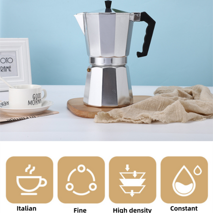 300ML Premium Octagonal High Pressure Moka Pot - Classic Italian Aluminum Coffee Maker for Rich Espresso Flavor.