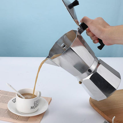 300ML Premium Octagonal High Pressure Moka Pot - Classic Italian Aluminum Coffee Maker for Rich Espresso Flavor.